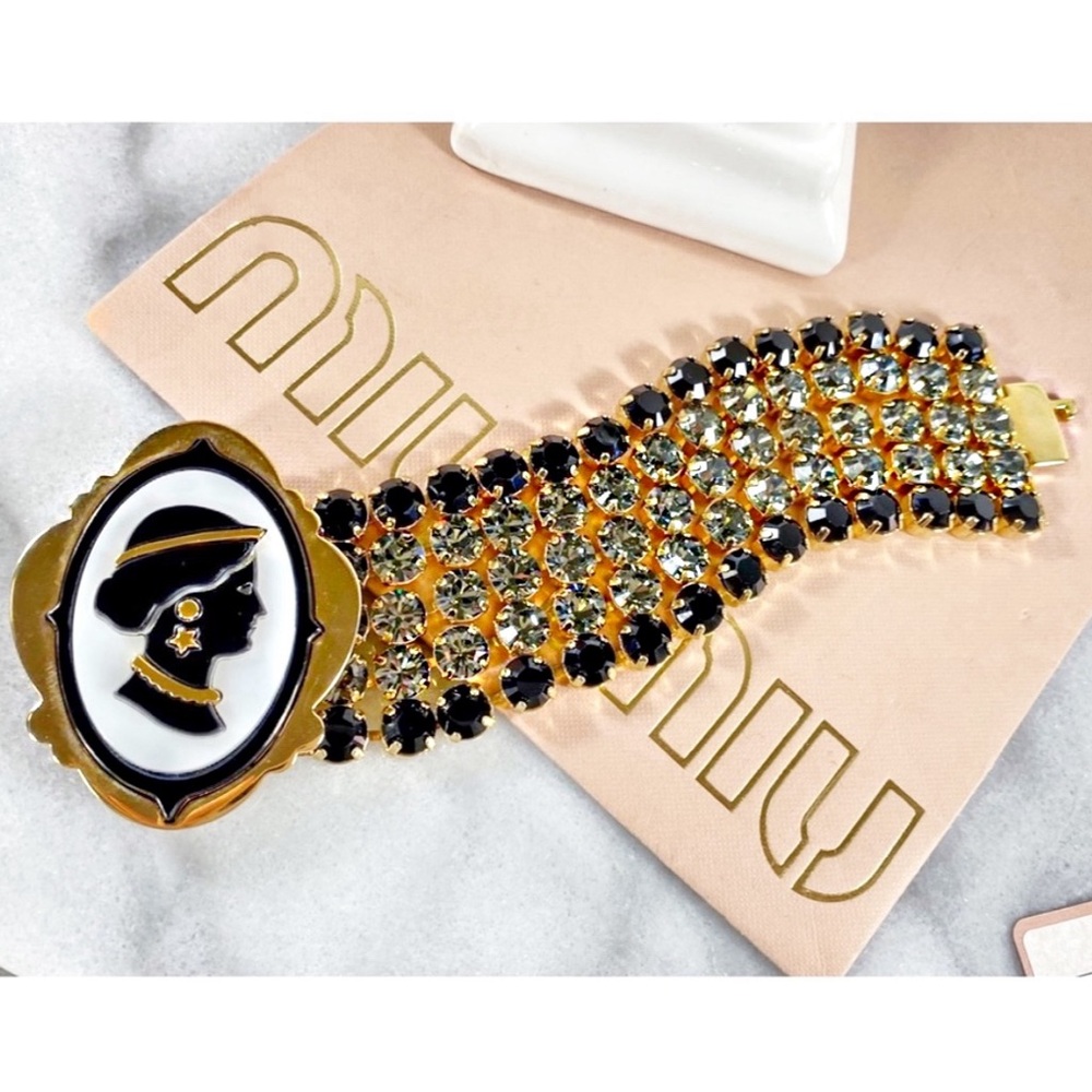 Miu Miu Crystal Cameo Gold Plated Bracelet